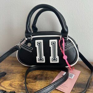 New Paris Hilton Mini Varsity Bowler Bag Crossbody PH Black White Cute 11